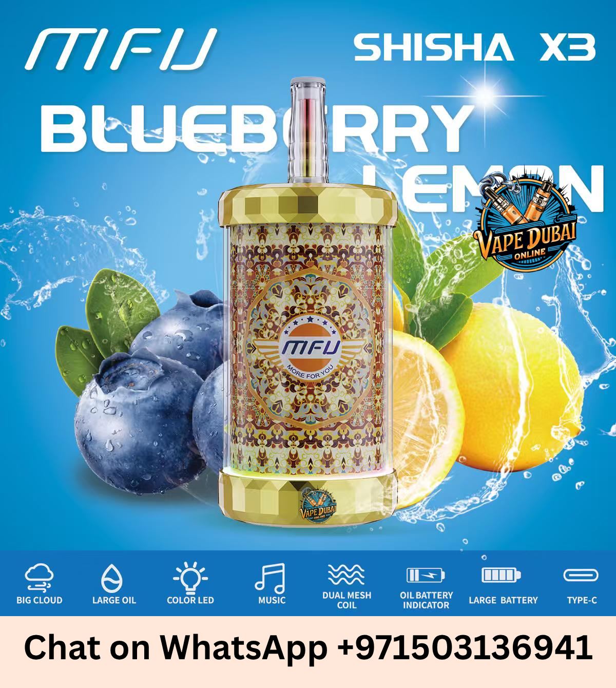 MFU SHISHA X3 Hookah 150000 Puffs Disposable Vape in Dubai UAE