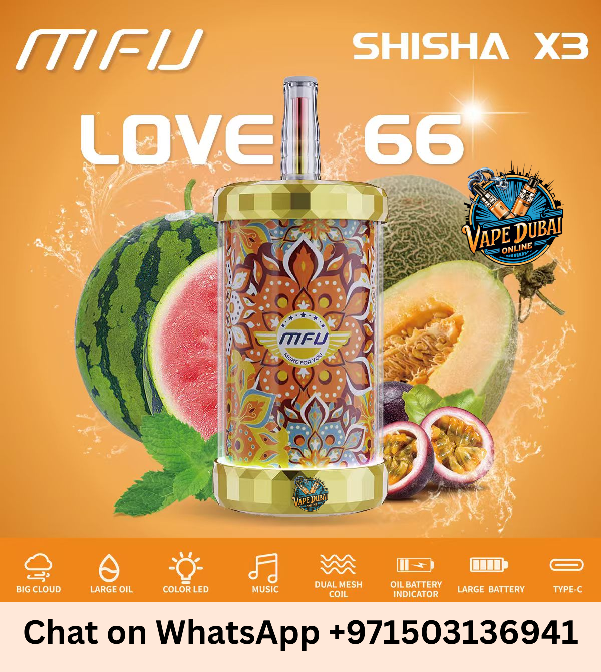 MFU SHISHA X3 Hookah 150000 Puffs Disposable Vape in Dubai UAE