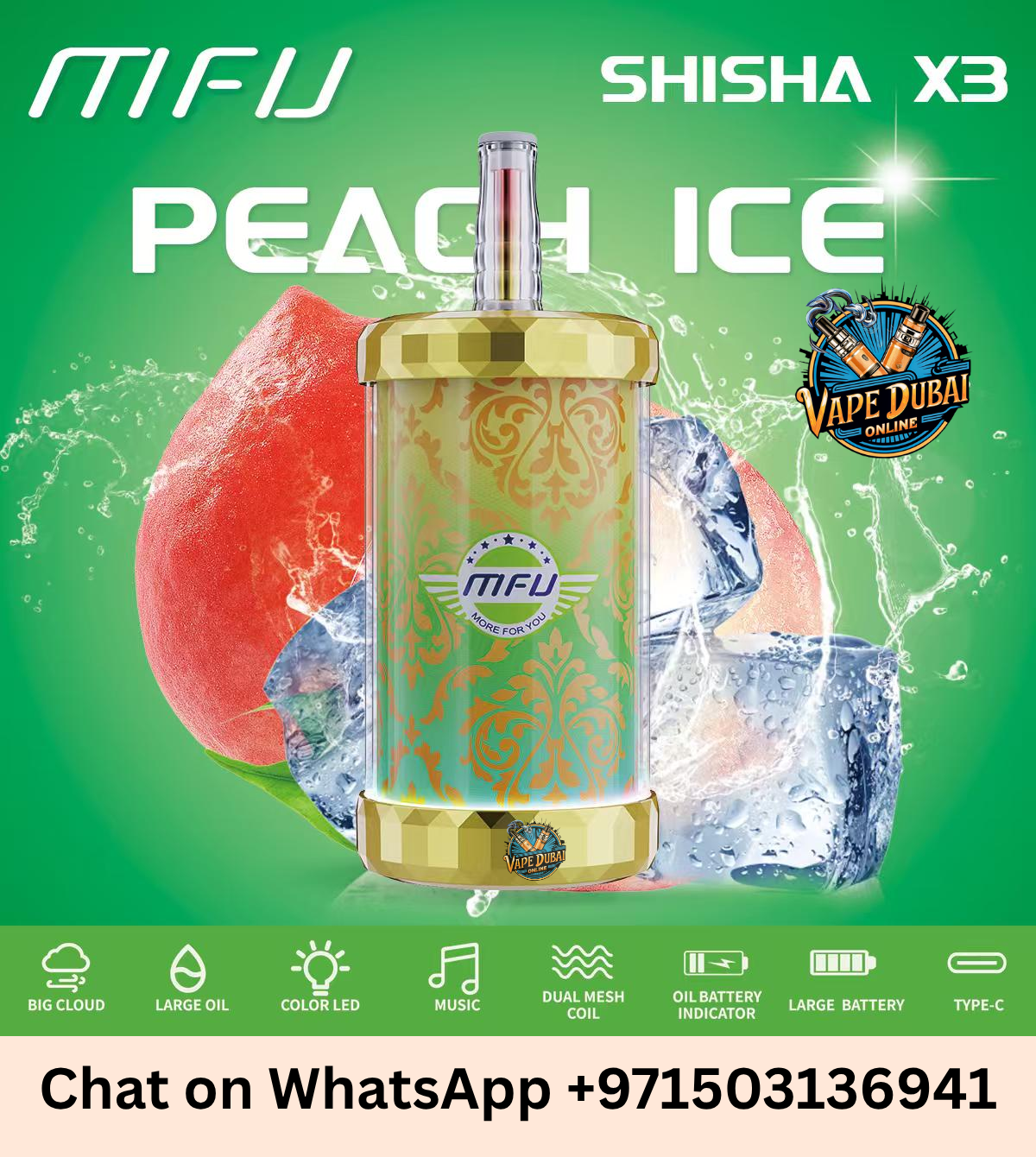 MFU SHISHA X3 Hookah 150000 Puffs Disposable Vape in Dubai UAE