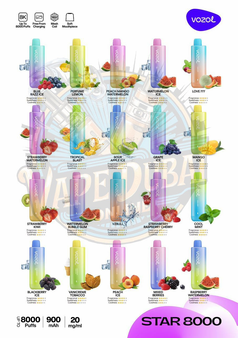 Vozol Star 8000 Puffs Disposable Vape – Stylish Vaping in Dubai
