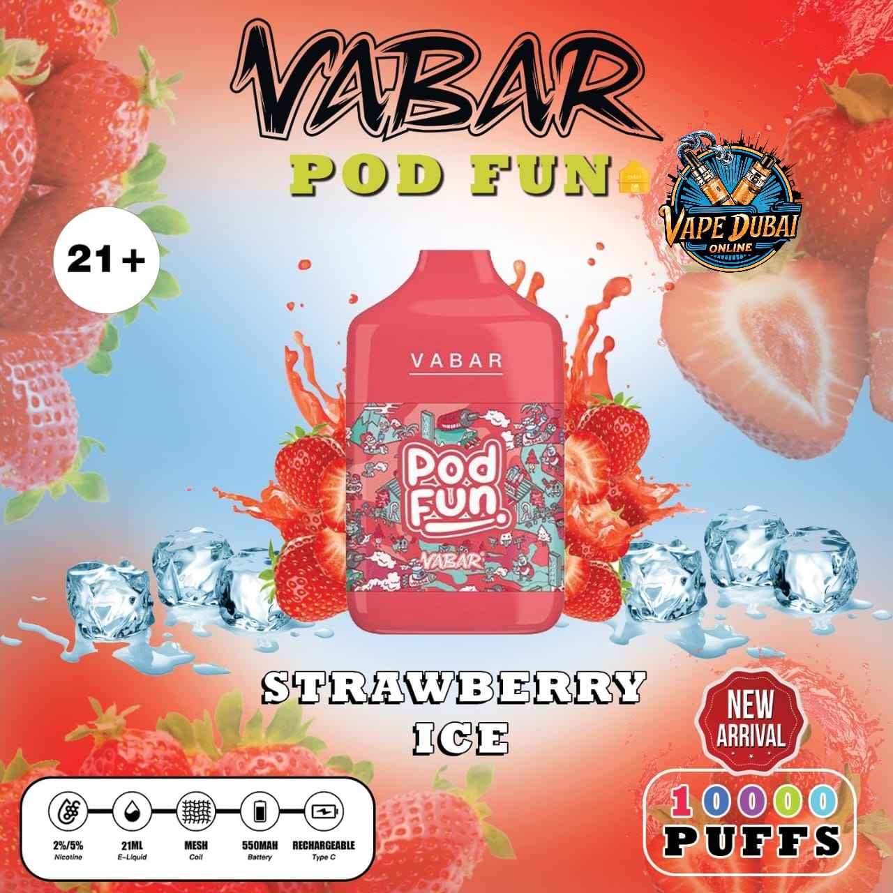 Vabar Pod Fun 10000 Puffs Disposable Vape – Rechargeable Dubai
