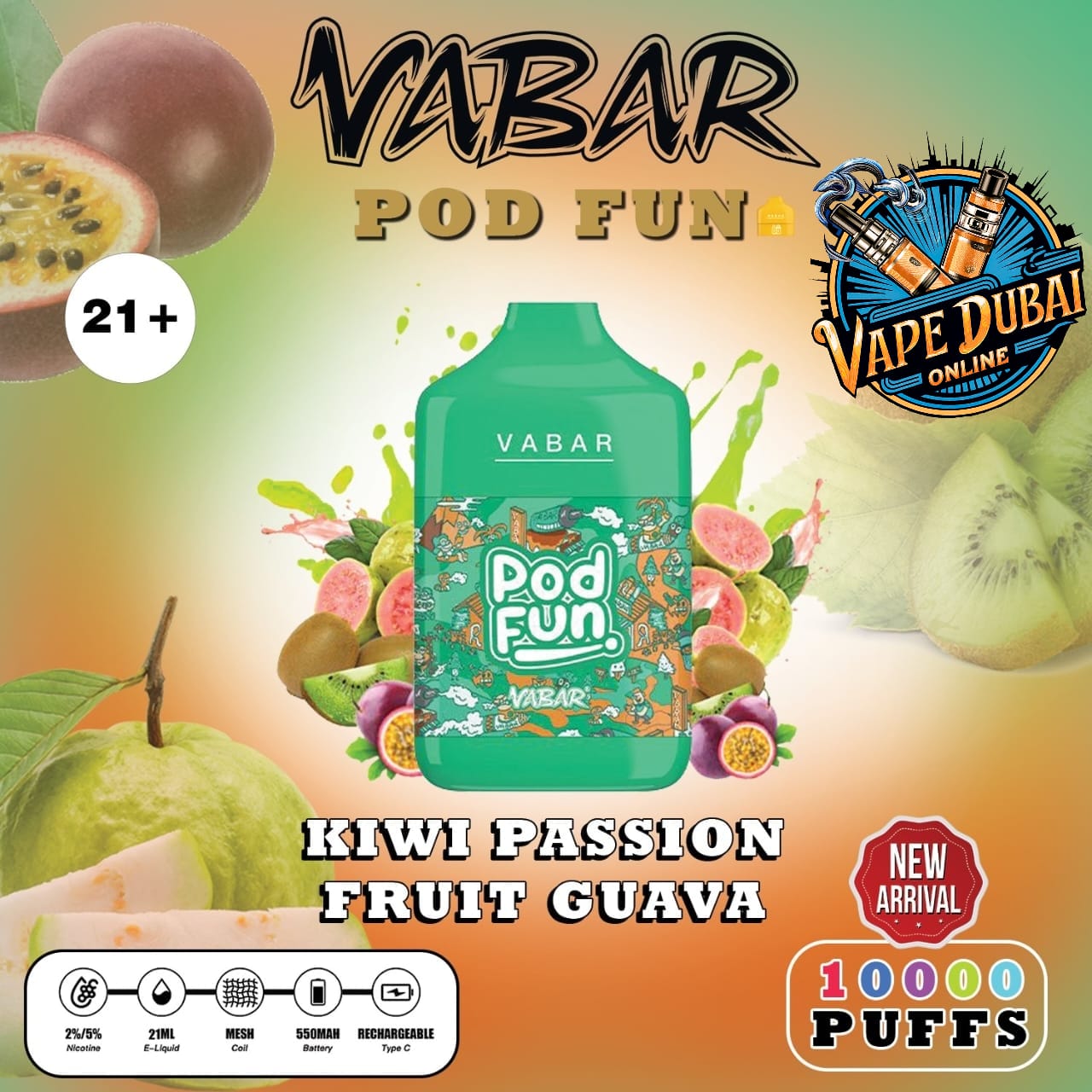Vabar Pod Fun 10000 Puffs Disposable Vape – Rechargeable Dubai