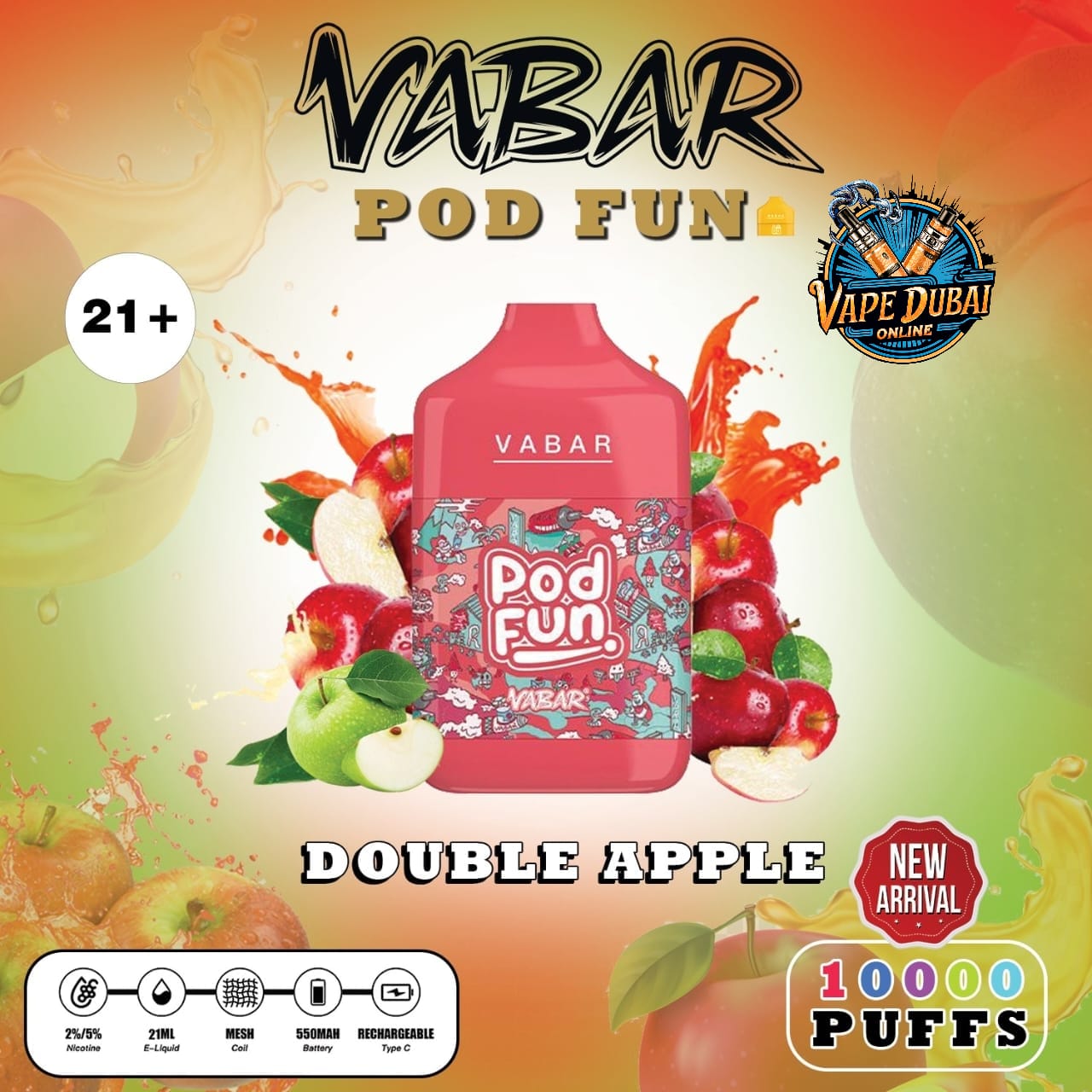 Vabar Pod Fun 10000 Puffs Disposable Vape – Rechargeable Dubai