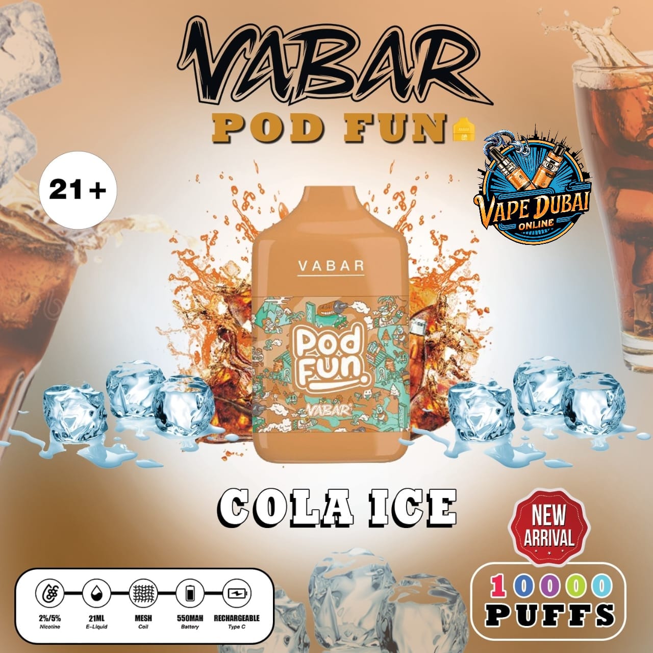 Vabar Pod Fun 10000 Puffs Disposable Vape – Rechargeable Dubai