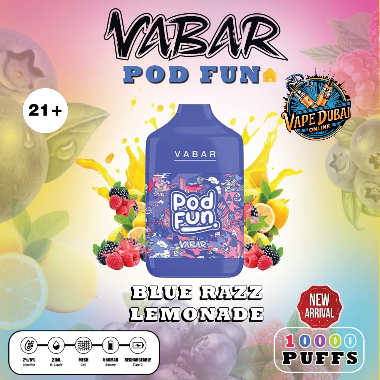 Vabar Pod Fun 10000 Puffs Disposable Vape – Rechargeable Dubai