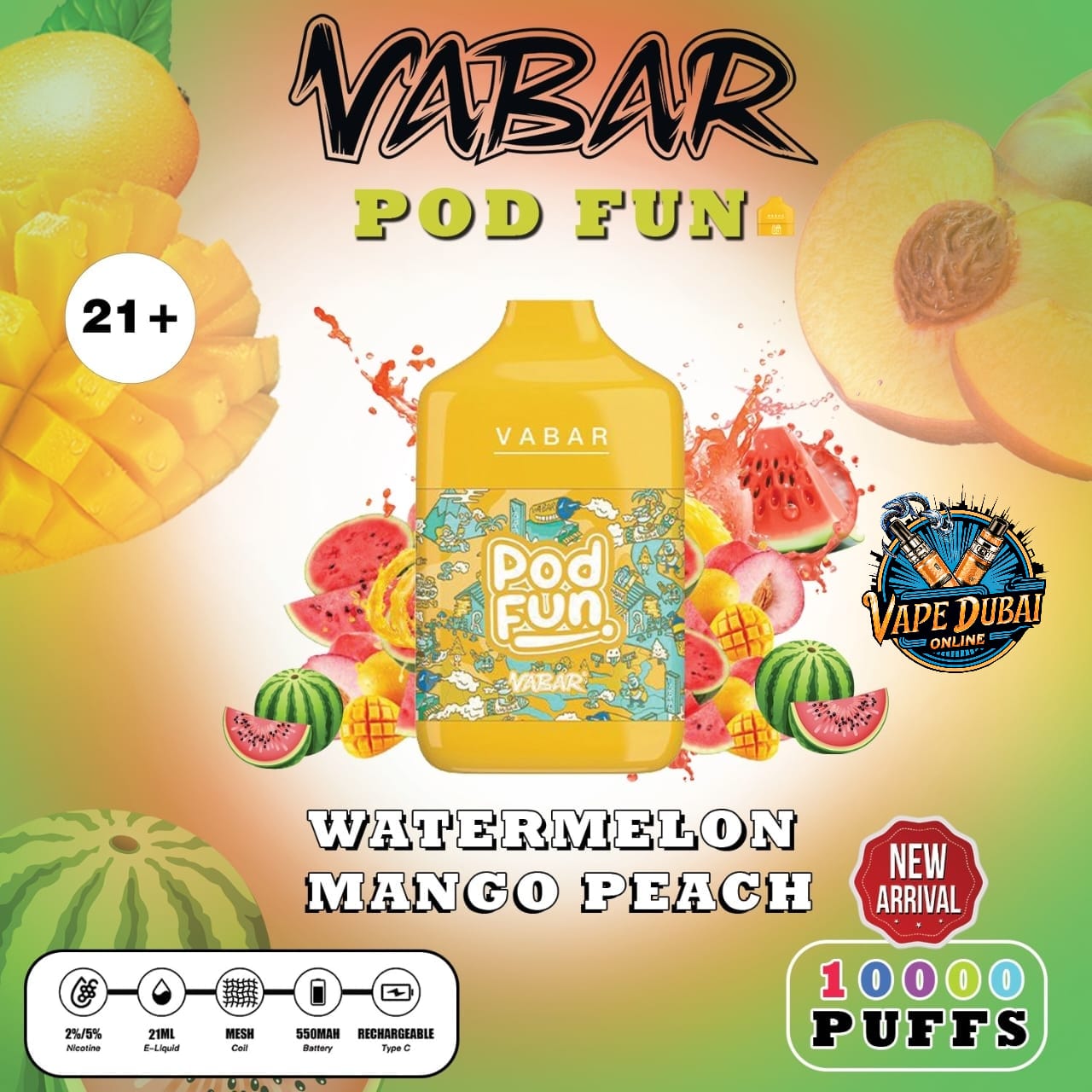 Vabar Pod Fun 10000 Puffs Disposable Vape – Rechargeable Dubai