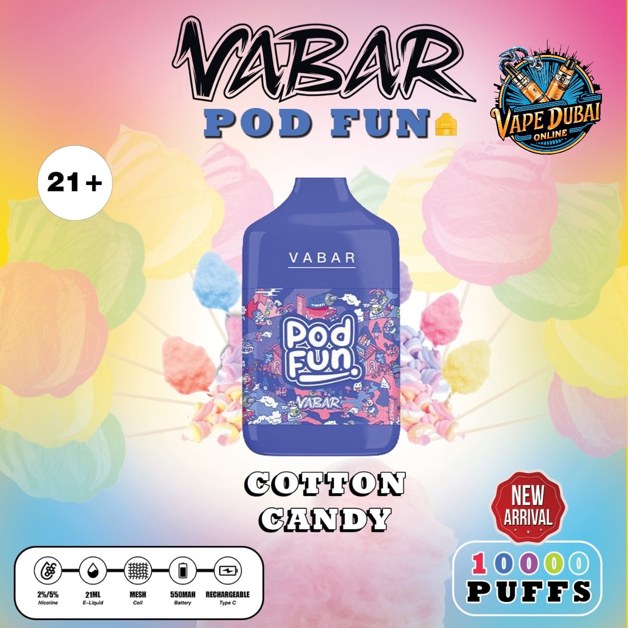 Vabar Pod Fun 10000 Puffs Disposable Vape – Rechargeable Dubai