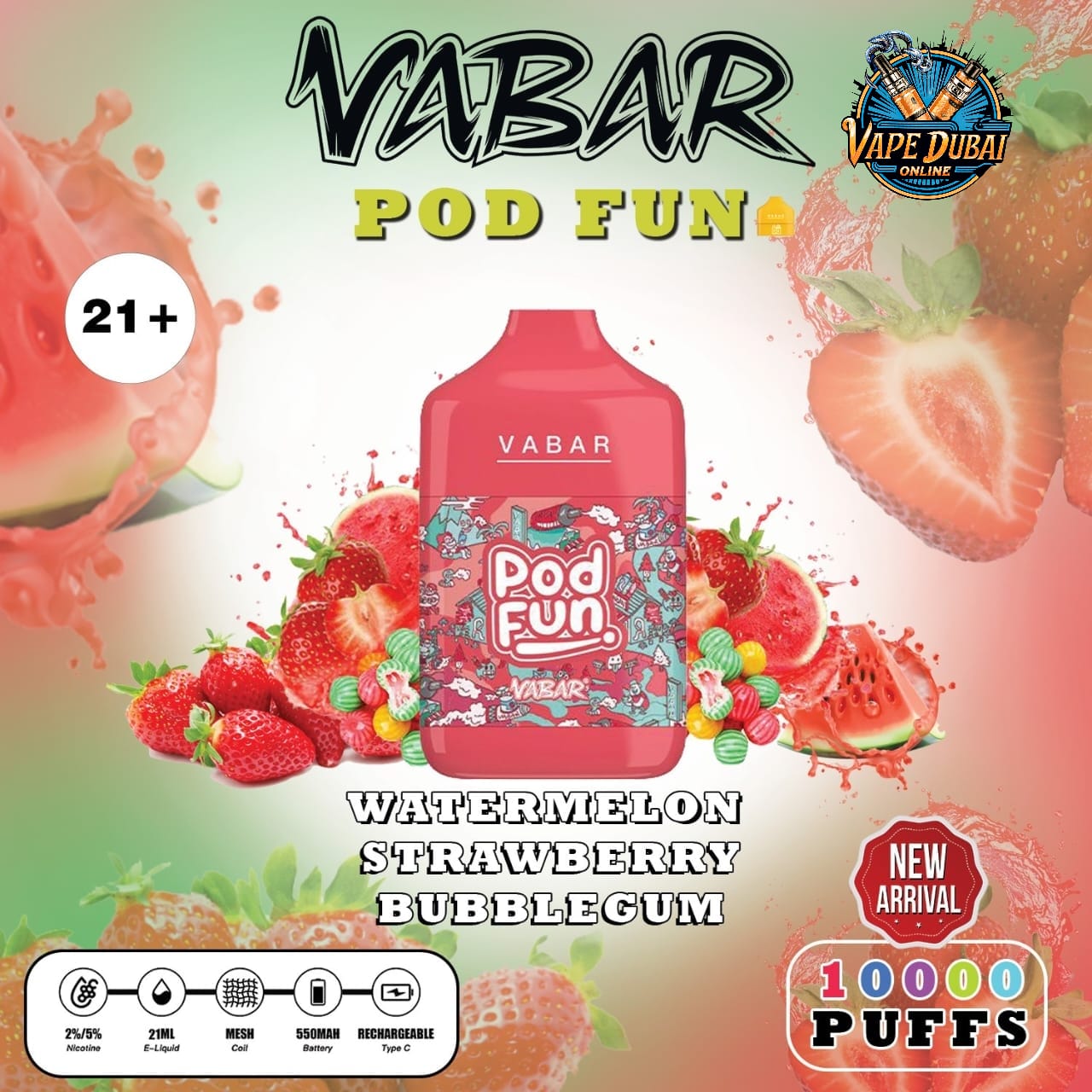 Vabar Pod Fun 10000 Puffs Disposable Vape – Rechargeable Dubai
