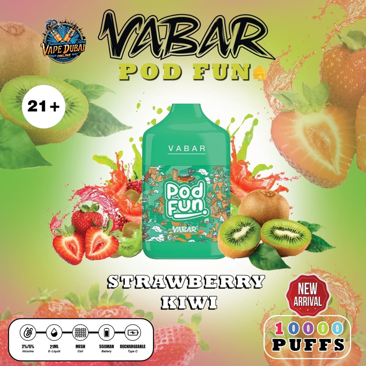 Vabar Pod Fun 10000 Puffs Disposable Vape – Rechargeable Dubai