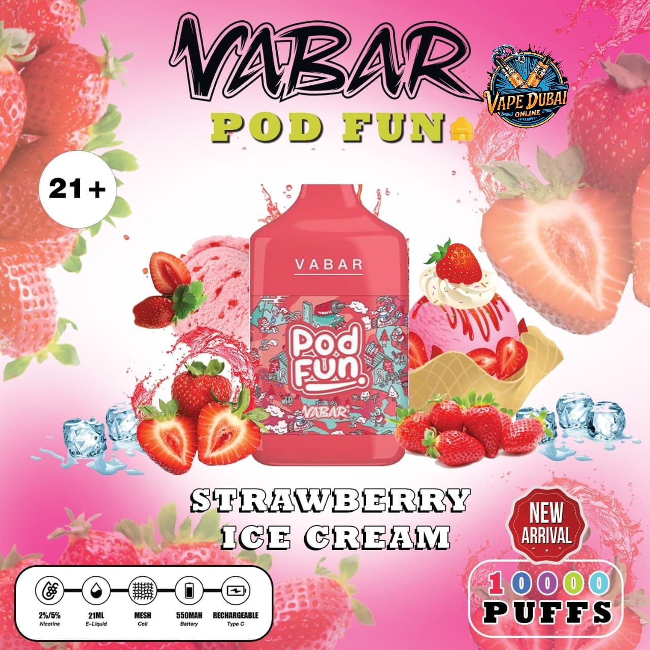 Vabar Pod Fun 10000 Puffs Disposable Vape – Rechargeable Dubai