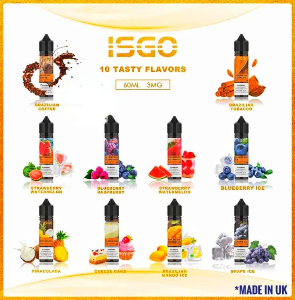 ISGO 60ml E-Liquid 3mg & 6mg – All Flavors Vape Juice in Dubai