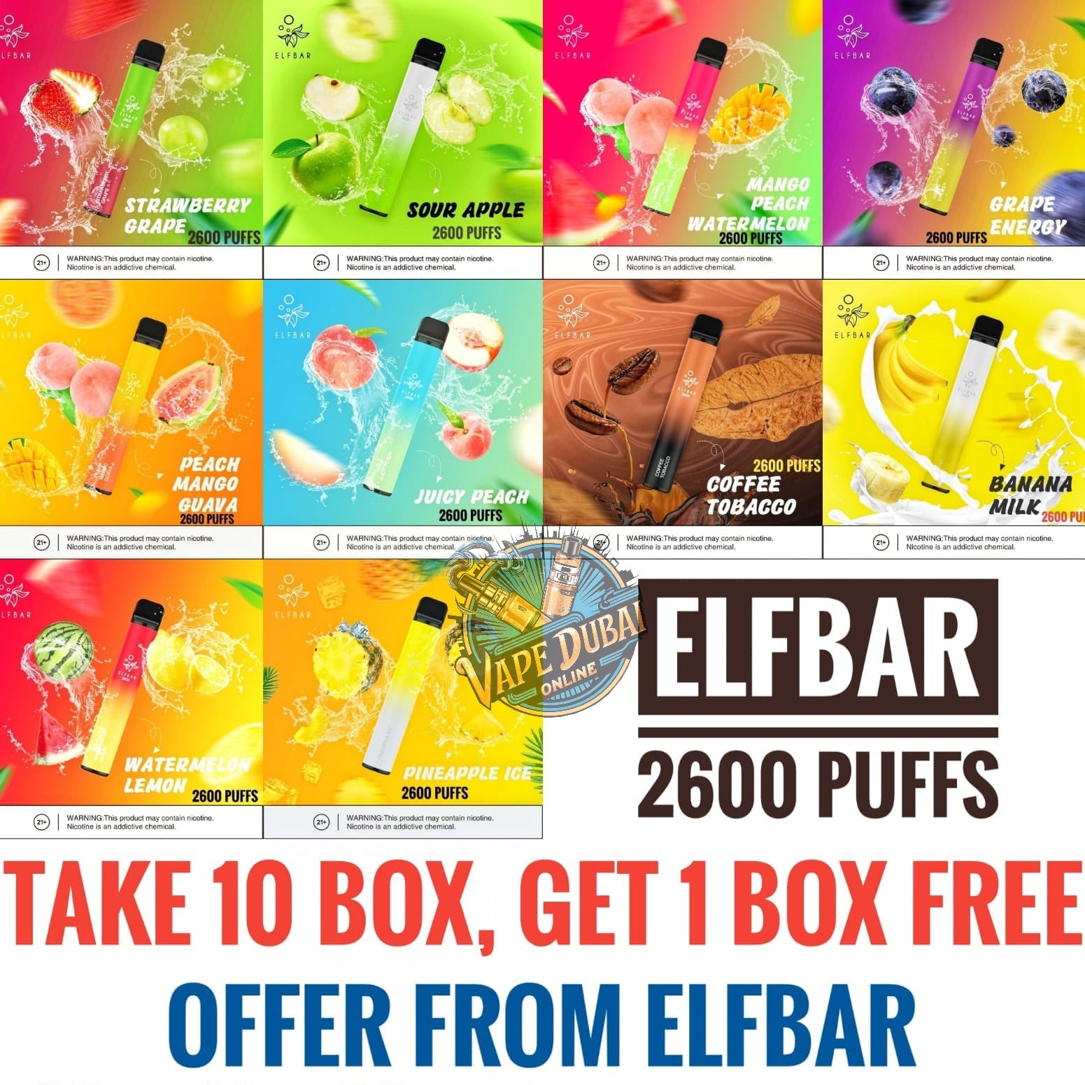 ELFBAR 2600 Puffs Disposable Vape 20mg – Best Flavors Dubai UAE