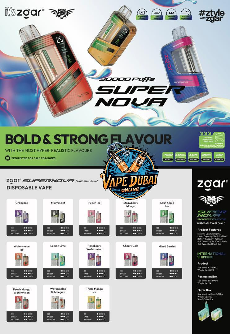 Zgar Super Nova 30000 Puffs Disposable Vape | Buy Online in Dubai UAE
