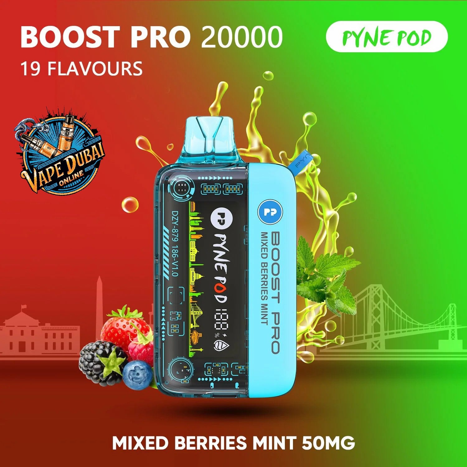 PYNE POD Boost Pro 20000 Puffs Vape Dubai | Fast Charging & LED Display
