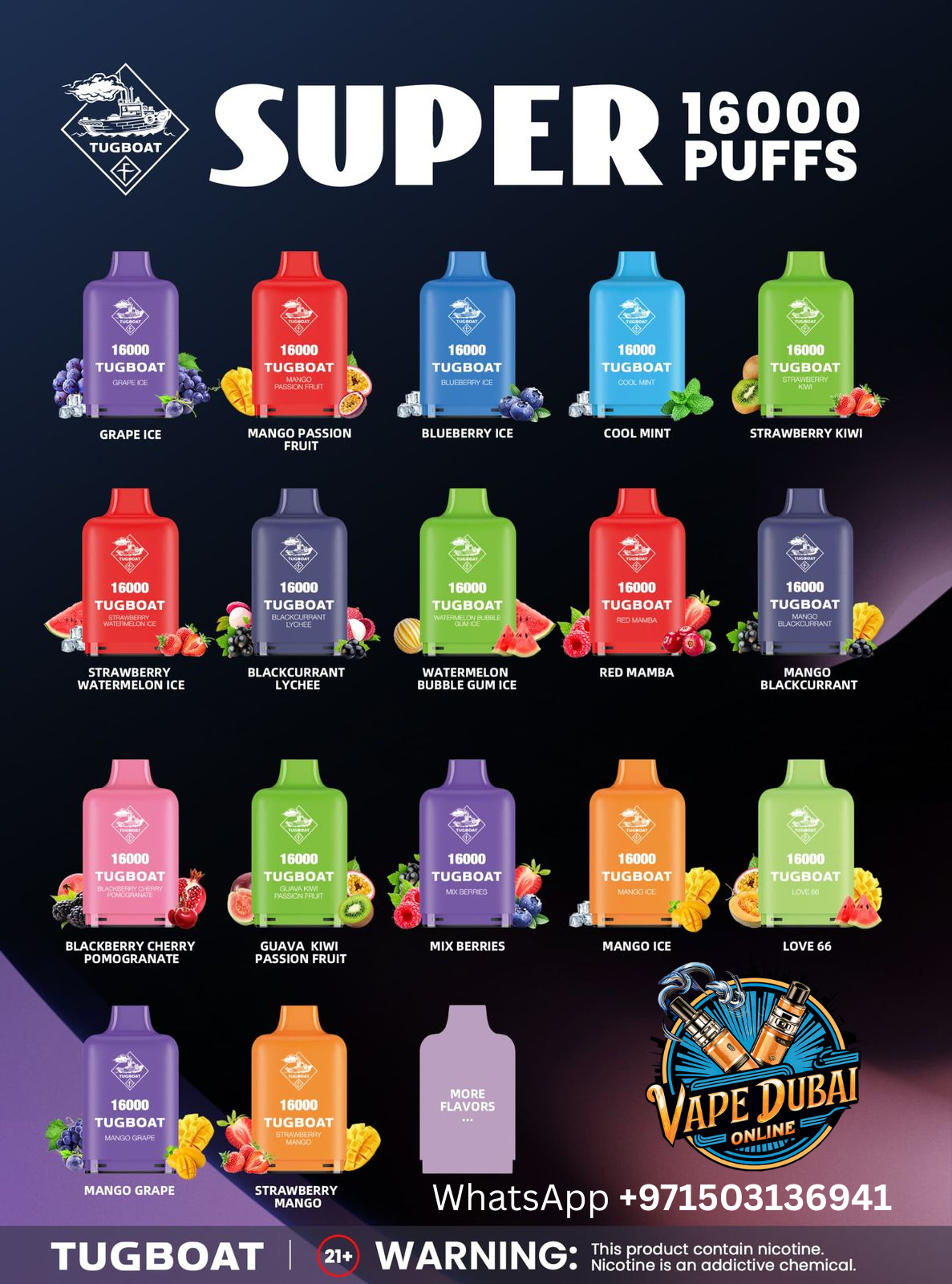 Tugboat Super 16000 Puffs Disposable Vape Pod – Dubai UAE