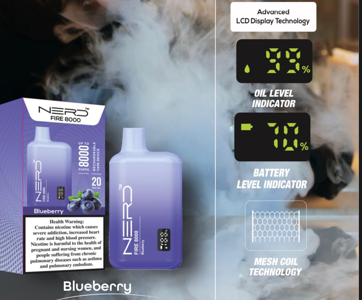 Nerd Fire 8000 Puffs Disposable Vape 2% Nicotine Dubai UAE