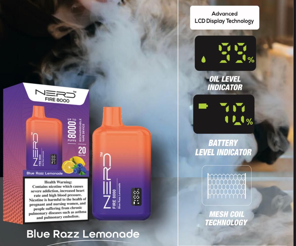 Nerd Fire 8000 Puffs Disposable Vape 2% Nicotine Dubai UAE