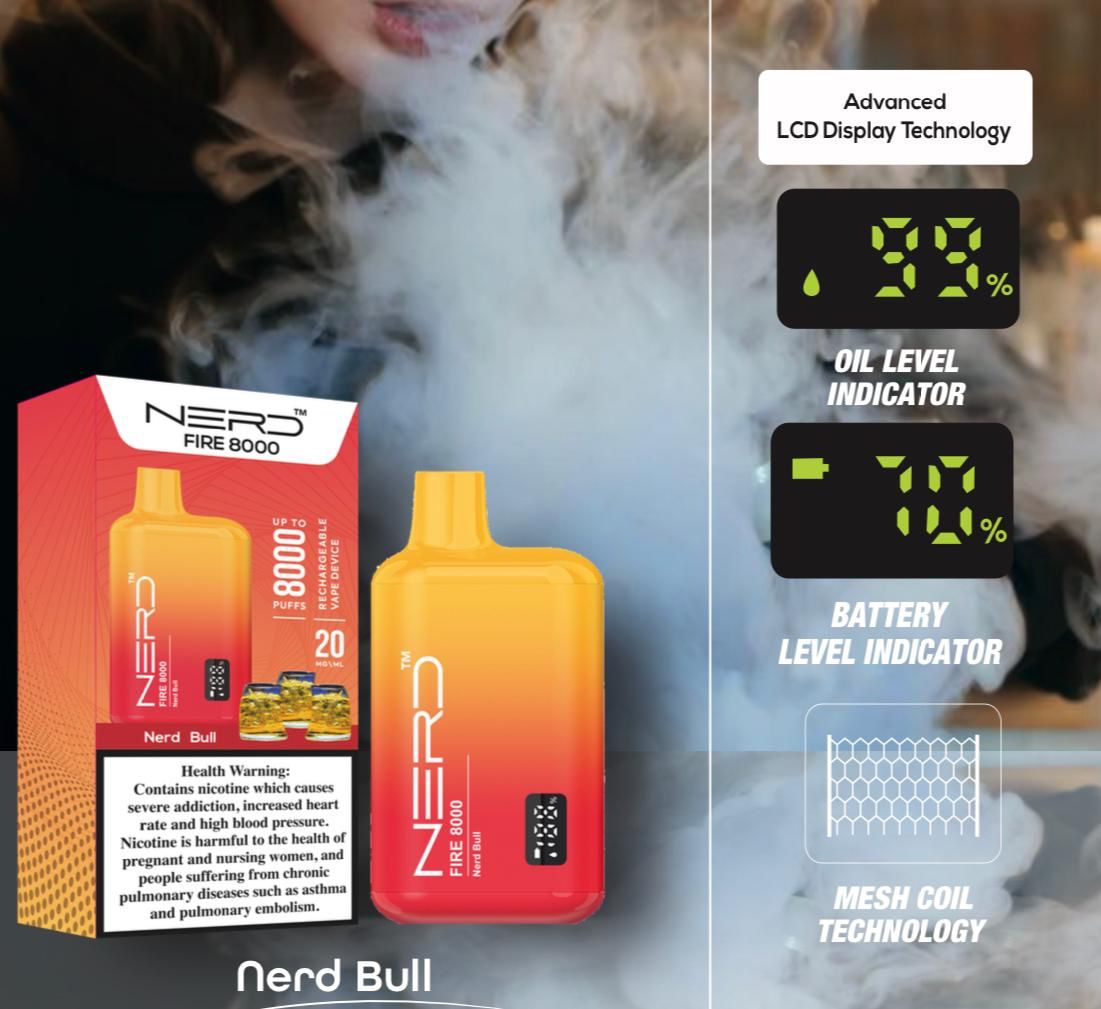 Nerd Fire 8000 Puffs Disposable Vape 2% Nicotine Dubai UAE