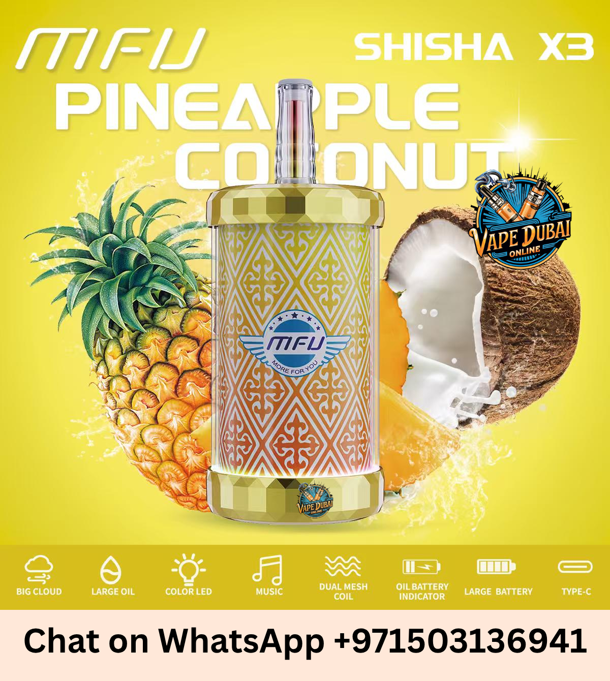 MFU SHISHA X3 Hookah 150000 Puffs Disposable Vape in Dubai UAE