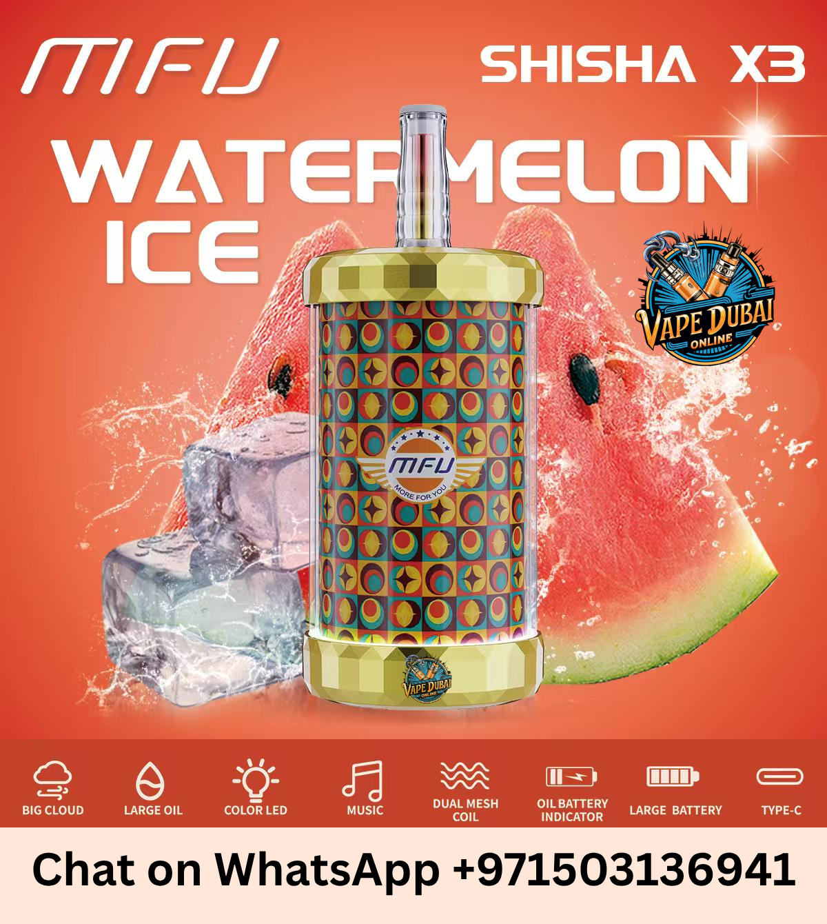 MFU SHISHA X3 Hookah 150000 Puffs Disposable Vape in Dubai UAE