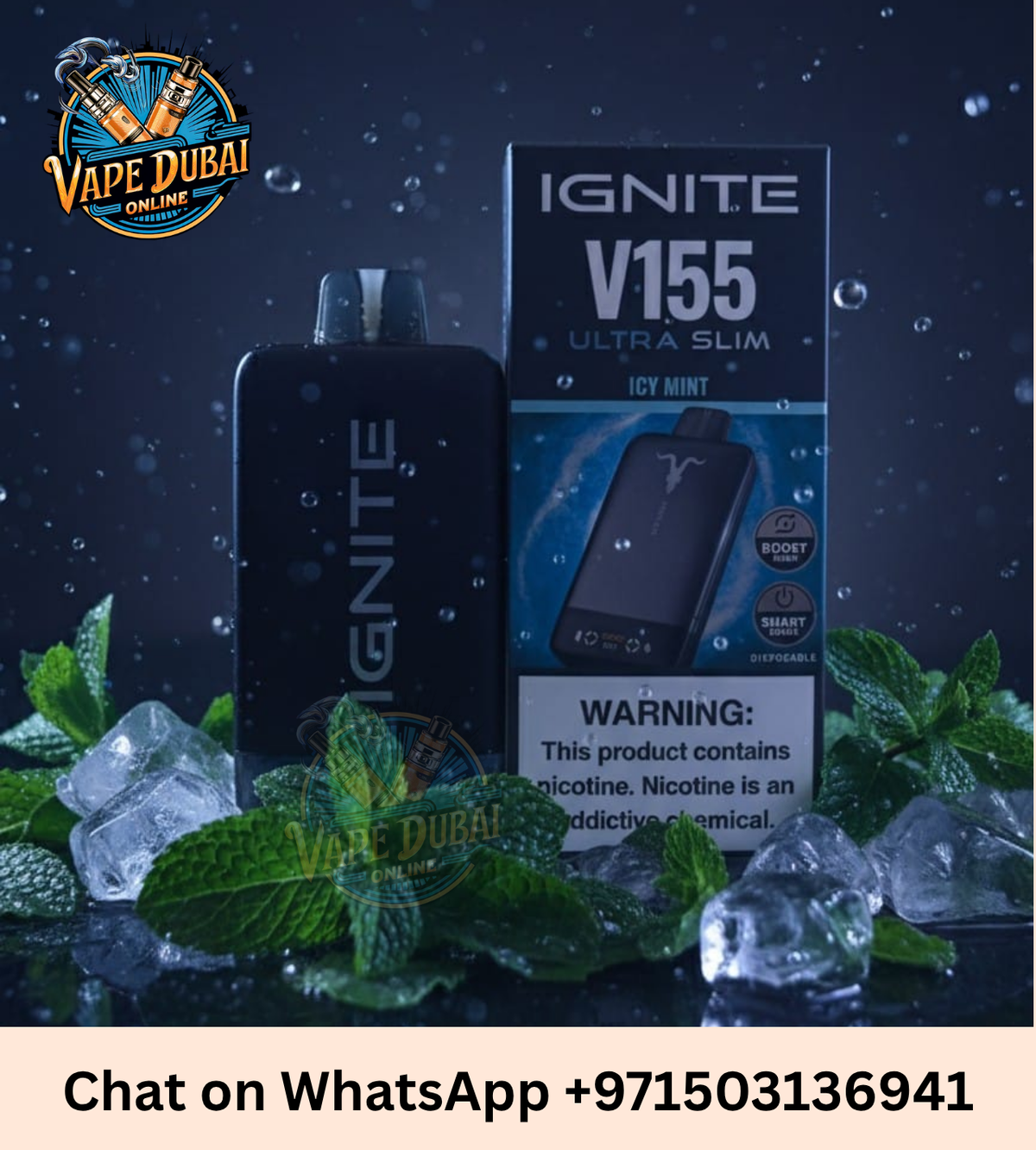 IGNITE V155 15,500 Puffs Rechargeable Disposable Vape – 50MG | 10 Flavors Available in Dubai & UAE
