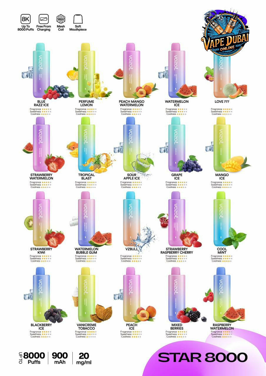 Vozol Star 8000 Puffs Disposable Vape – Stylish Vaping in Dubai