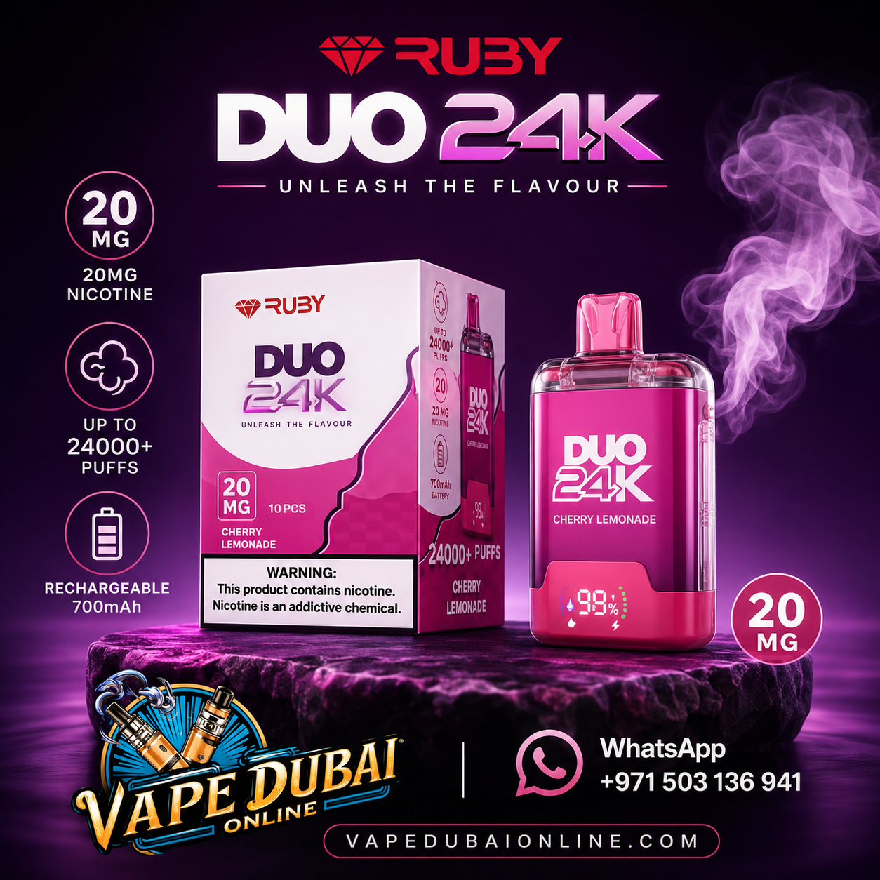 RUBY Duo 24K Puffs Disposable Vape (20mg) | Dubai UAE