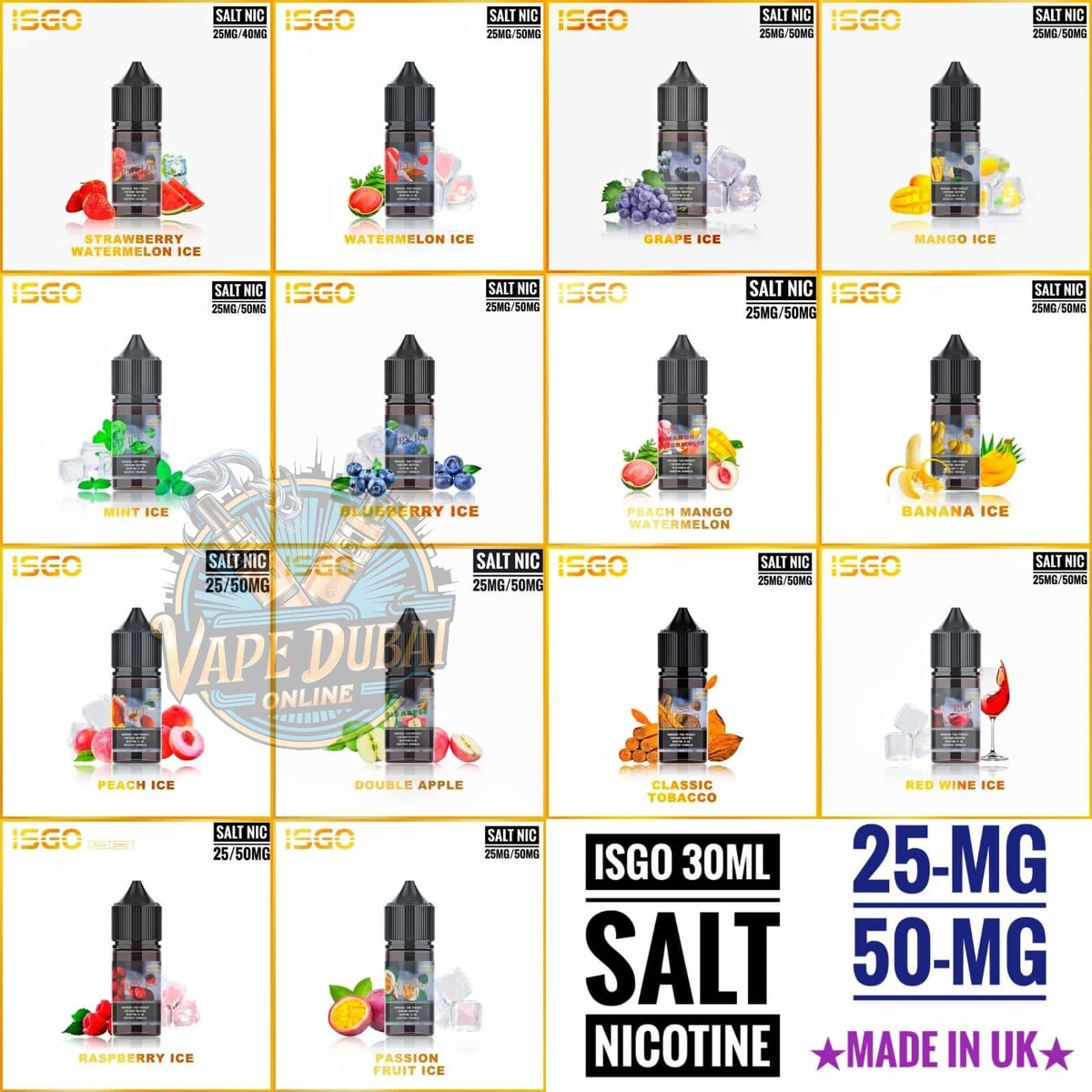 ISGO Salt Nic 30ml E-Liquid 25mg & 50mg – All Flavors in Dubai UAE