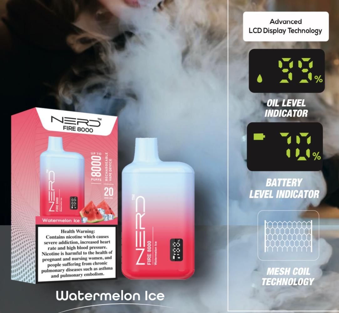 Nerd Fire 8000 Puffs Disposable Vape 2% Nicotine Dubai UAE