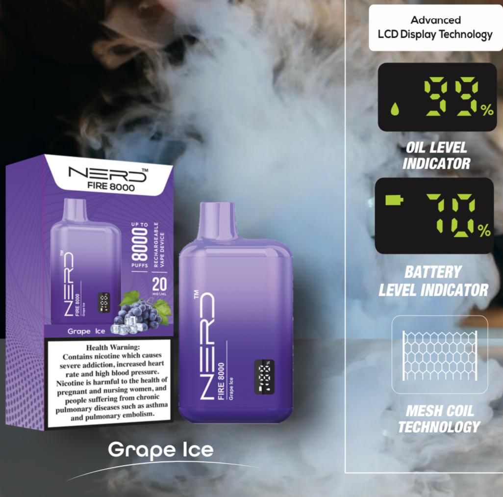 Nerd Fire 8000 Puffs Disposable Vape 2% Nicotine Dubai UAE
