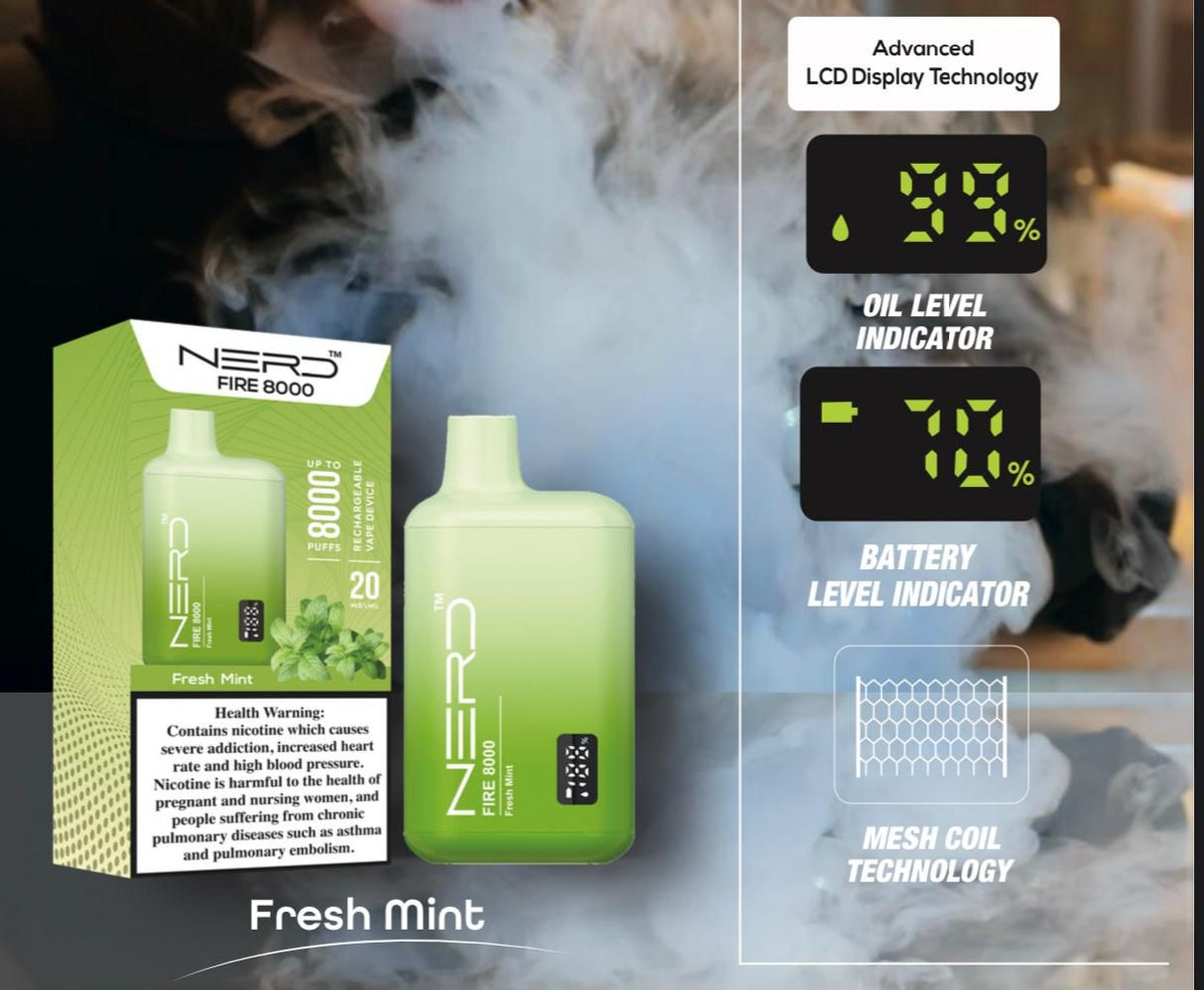 Nerd Fire 8000 Puffs Disposable Vape 2% Nicotine Dubai UAE