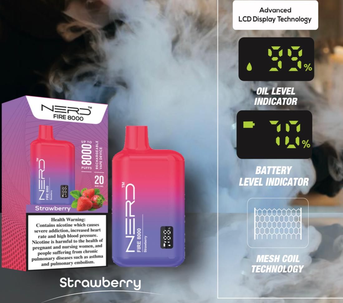 Nerd Fire 8000 Puffs Disposable Vape 2% Nicotine Dubai UAE