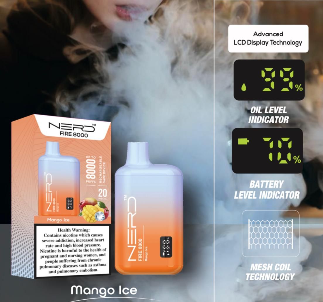 Nerd Fire 8000 Puffs Disposable Vape 2% Nicotine Dubai UAE