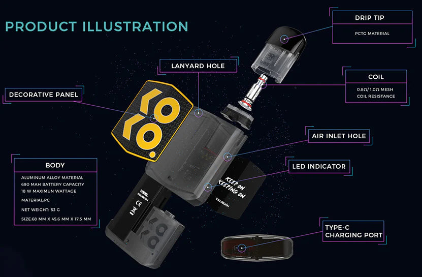 Uwell Caliburn Koko Prime Vision pod system Vape Kit New look best price in Dubai uae15W Pod System,690mAh Battery,Best Price Dubai,Caliburn Koko Prime Vision,Cyberpunk Style,Futuristic Vaping,koko prime vision,Lanyard Included.,Pro-Focs Technology,Top Fi